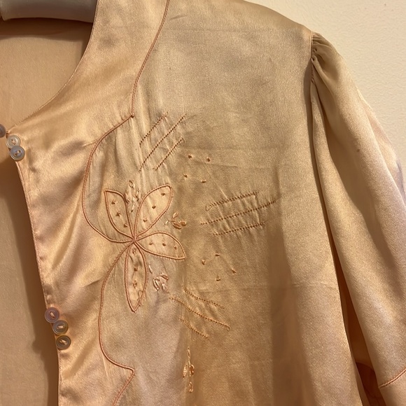 Vintage silk bed jacket short puff sleeves size m - Picture 3 of 8